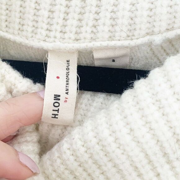 Moth Anthropologie Cream Brenta Cowl Neck Long Sleeve Sweater Curved Hem Small S - Picture 7 of 9